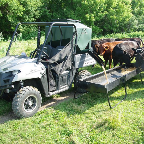 15 Bushel UTV Easy Feeder with cattle in Farm